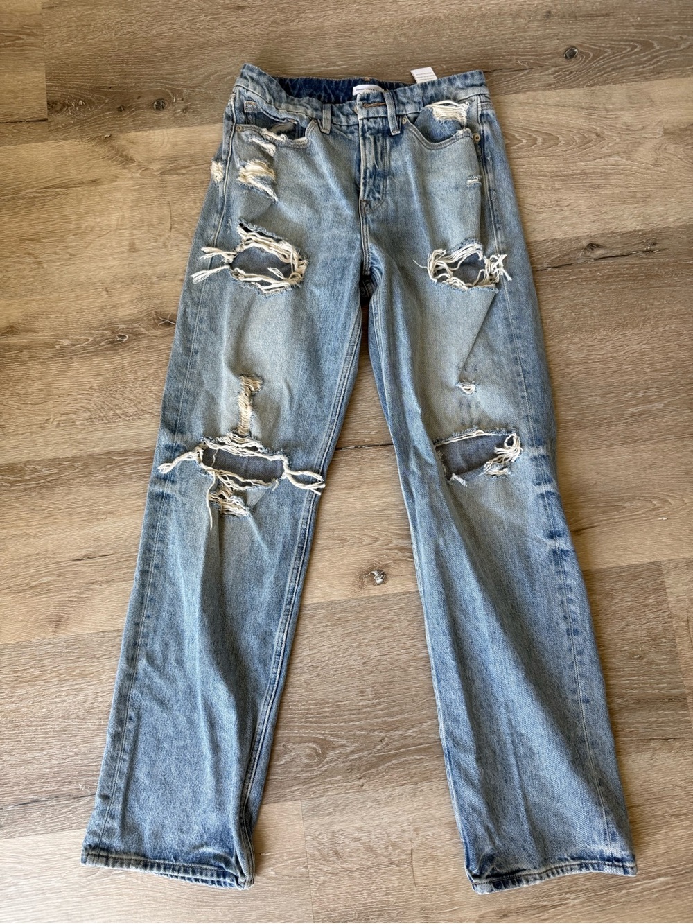 Good American Light Blue Distressed Straight Leg Jeans